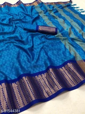 Dhami Printed Bollywood Cotton Silk Saree(Blue)