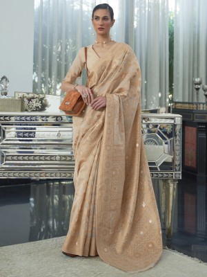 Ratnavati Embellished Banarasi Cotton Linen Saree(Cream)