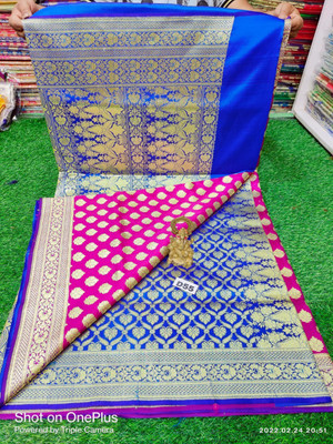 Dulhan Collection Woven Banarasi Cotton Silk Saree(Blue)