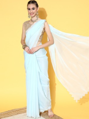 Ratnavati Solid/Plain Bollywood Organza Saree(Light Blue)