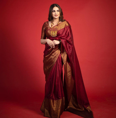 RASVRITI Woven Kanjivaram Pure Silk, Art Silk Saree(Maroon)
