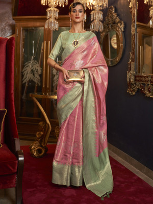 Ratnavati Floral Print Banarasi Silk Blend Saree(Pink)