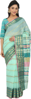 Endues Woven Kota Doria Silk Blend, Cotton Blend Saree(Blue)