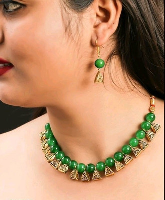 JewelShadi Alloy Gold-plated Green Jewellery Set(Pack of 1)