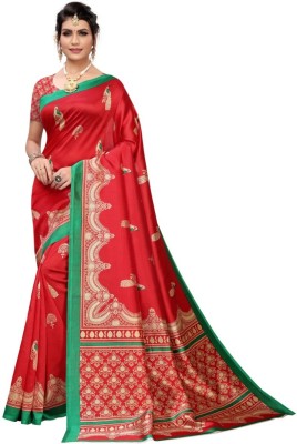 VCREATION Self Design Assam Silk Art Silk Saree(Red)