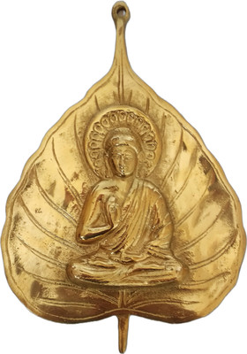 Inkart Buddha Leaf for Home Decor Wall Hanging Buddha Face on Leaf Buddhism Leaf Mask Decorative Showpiece  -  1 cm(Brass, Gold)