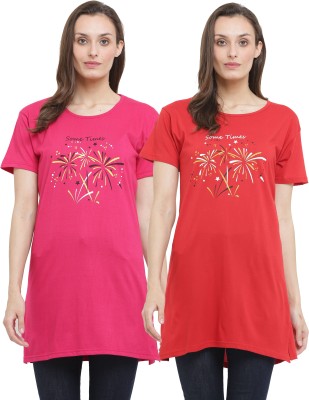 RRAVAYKI Printed Women Round Neck Red, Pink T-Shirt