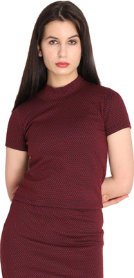 HANG N HOLD Casual Self Design Women Maroon Top