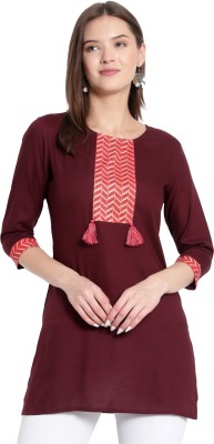 Genade Casual Chevron/Zig Zag Women Maroon Top