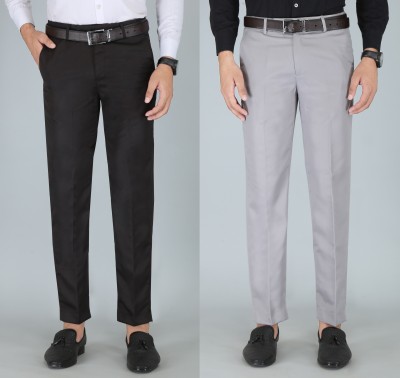 Kurus Slim Fit Men Black, Grey Trousers