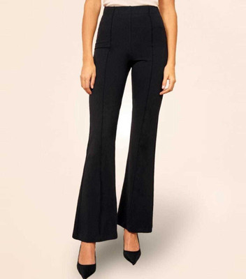 MODERNSSHOP Flared Women Black Trousers