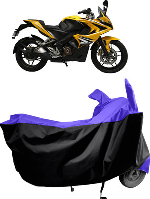 Amexride Two Wheeler Cover for Bajaj(Pulsar SS400 BS6, Black, Blue)