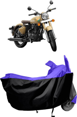 Amexride Two Wheeler Cover for Royal Enfield(Classic 350 Signals, Black, Blue)