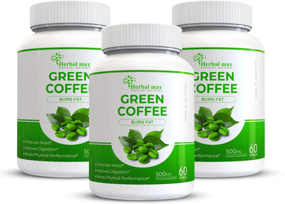 Herbal max Green Coffee Extract for Natural & Organic Weight Management- 180 Caps (Pack Of 3)(3 x 60 No)