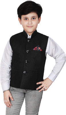 Qtsy waistcoat Self Design Boys Suit