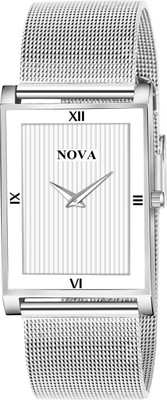 NOVA Silver Rectangle Thin Chain Watch Analog Watch  - For Men