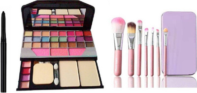klaty Kajal with Set of 7 Makeup Brushes include storage box & All in One Best Makeup kit 6155 (3 Items in the set)(3 Items in the set)