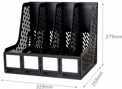 kridix Plastic 4 Compartment File Rack with Pen Stand Plastic File Holder(Set Of 1, Black)
