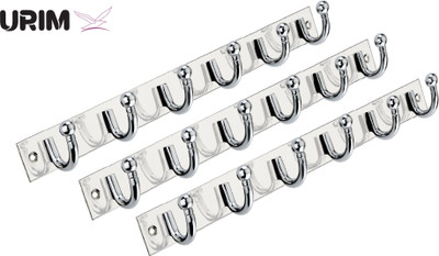 URIM Premium Stainless Steel 6 Pin Cloth Hanger Wall Mounted Bathroom Cloth Hanger,Coth Wall Hook,Door Hooks Rail for Hanging Keys,Clothes,Towel (Pack of 3) SILVER WITH 2 J HOOKS Door Hanger