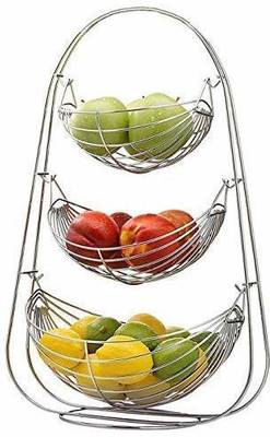 WAYMORE 3 Layer Swing Fruits & Vegetable Onion Trolley Container Basket Organizer Stainless Steel Fruit & Vegetable Basket