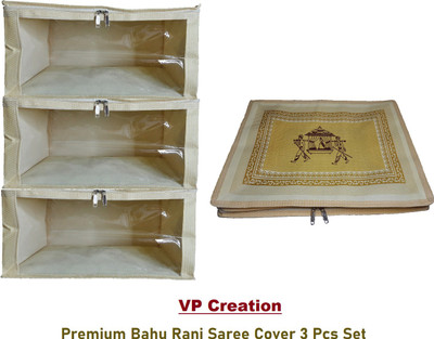 VP Creation 3 Premium Non-Woven Folding Box Saree Cover Bahu Rani Print(Yellow)