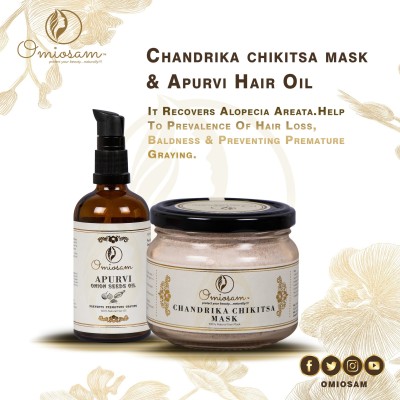 omiosam CHANDRIKA CHIKITSA MASK + APURVI HAIR OIL – HELPS TO STOP GRAYING HAIR(100 ml)