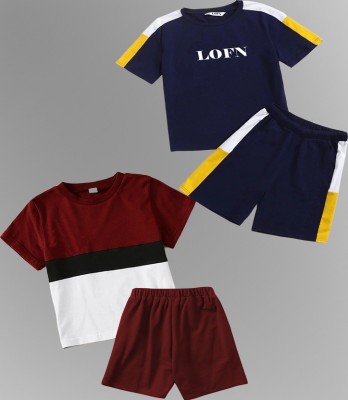 Lofn Baby Boys & Baby Girls Casual T-shirt Three Fourth Pant(Maroon)