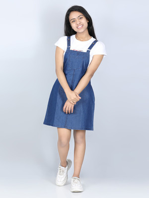 STYLESTONE Dungaree For Girls Casual Solid Denim(Blue, Pack of 1)