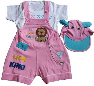 shriramkids Dungaree For Baby Boys & Baby Girls Printed, Graphic Print Cotton Blend(Pink, Pack of 1)
