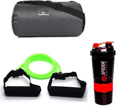 EMMKITZ MULTIPURPOSE EMMCRAZ GYM BAG + SHAKER BOTTLE + TONING TUBE Fitness Accessory Kit Kit