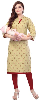 B2F Manufacturing & Designing Kurti Women Printed Straight Kurta(Beige)