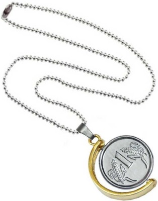 ruby collection One Rupees Coin/Sikka Locket Pendant Necklace With Chain Gold-plated Silver Stainless Steel Locket