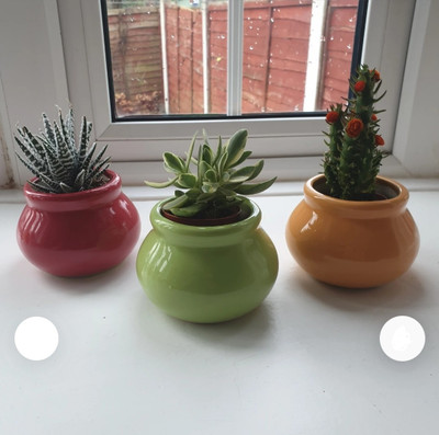 OriginalCeramics Small Handi Shape Ceramic Pot Plant Container Set(Pack of 3, Ceramic)