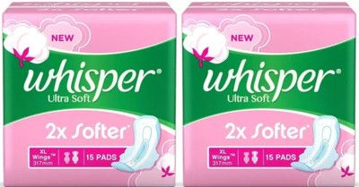 Whisper Ultra Soft XL Wing ( 15+15 pads ) Sanitary Sanitary Pad (Pack of 2)