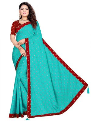 GRIFEZ Printed Bollywood Silk Blend Saree(Light Blue)