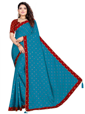 GRIFEZ Printed Bollywood Silk Blend Saree(Light Blue)