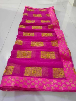 VL SAREES Blocked Printed, Woven, Floral Print, Dyed, Checkered Banarasi Chiffon Saree(Pink)