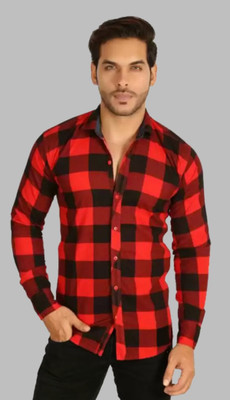 REHAN Men Checkered Casual Red Shirt