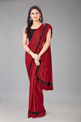 chaya Solid/Plain Bollywood Lycra Blend Saree(Red)