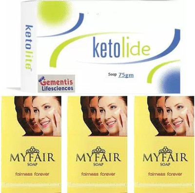 gementis KETOLIDE SOAP 75GM + NEW_ BEAUTY MY FAIR SOAP PACK OF THREE(4 x 75 g)
