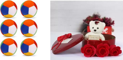 Nihan Enterprises 6pc soft toys and Red Heart box  - 30 cm(Multicolor)