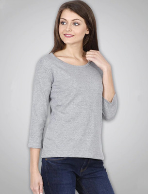 Smart Colors Solid Women Round Neck Grey T-Shirt