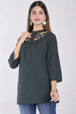 ssk fashionn Casual Embroidered Women Green Top