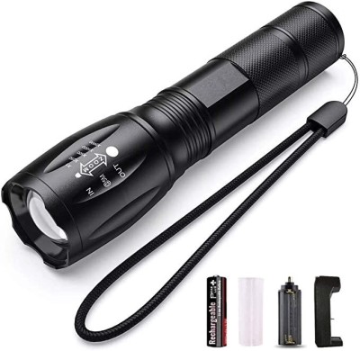 Sument XML-T6 Zoomable Adjustable Focus IP65 5 Light Modes Tactical Flashlight Portable Torch(Black, 12.954 cm, Rechargeable)