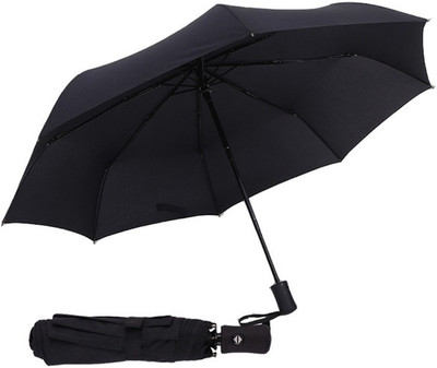 TLK-HWB Solid 3-Fold Umbrella with Easy Auto Open & Close Lightweight, Strong, Windproof Umbrella(Black)