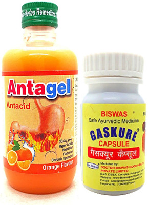 Dr. Biswas Gaskure 50 Capsule & Antagel Syrup 200ml For Hyper Acidity, Gastric (Pack Of 2)(Pack of 2, 50 Capsules, 200 ml)