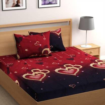 NIHAL VILLAS 140 TC Cotton Double 3D Printed Flat Bedsheet(Pack of 1, Red)