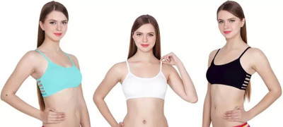 MNP Collection Women's Non-Padded Seamless Wirefree Bra Tshirt Sape Pack of 3 Women Sports Non Padded Bra(Light Blue, Black, White)