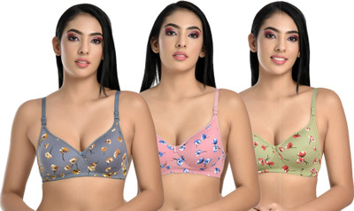 CALCADOS New Flower print combo pack of 3 Women Push-up Lightly Padded Bra(Green, Grey, Pink)