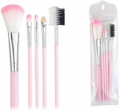 KAATO 5 Pcs Mini Pink Eyeshadow Foundation Eyebrow Lip Makeup Brush (Pack of 5)(Pack of 5)